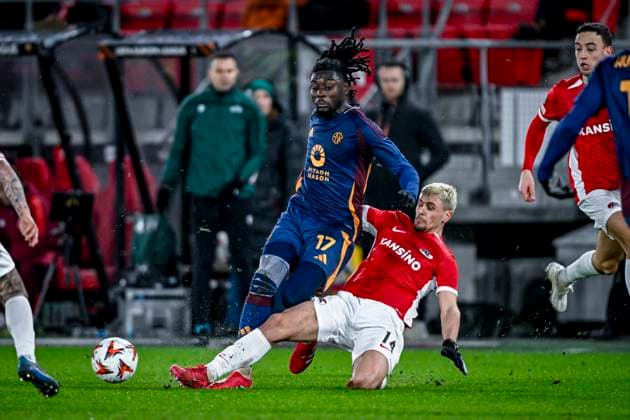 AS Roma midfielder Manu Kone, AZ midfielder Kristijan Belic, during the match AZ Roma at the AZ Stadium for the UEFA Europa League League phase Matchday 7 season 2024 2025 in ALKMAAR, Netherlands on 23 januari 2025, photo by Stefan Koops EYE4images DeFodi Images Defodi 746 210274 Defodi-746