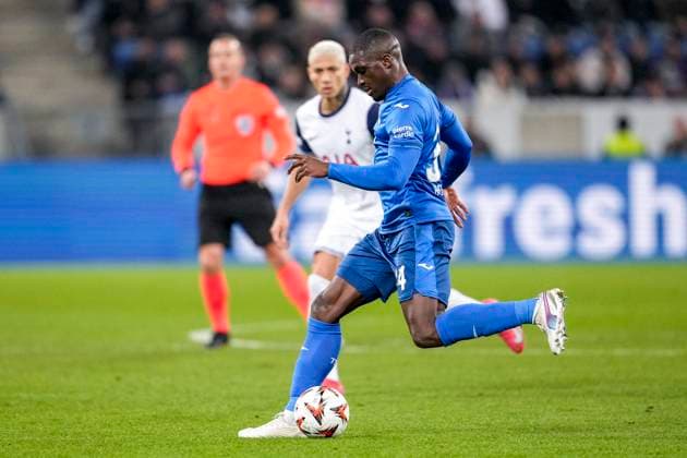 Stanley Pierre Nsoki N Soki, Hoffenheim, 34 , on the ball, cropped, full body, single image, single photo, action, action, 23 01 2025, Sinsheim Germany , football, UEFA Europa League, group stage, TSG 1899 Hoffenheim Tottenham Hotspur, EVENT REGULATIONS PROHIBIT ANY USE OF PHOTOGRAPHS AS IMAGE SEQUENCES AND OR QUASI VIDEO xozx
