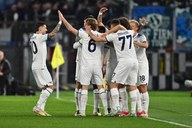 Mario Gila of S.S. Lazio celebrates after scoring the goal to make it 1-0 during the UEFA Europa League 2024 25 League Phase MD7 match between S.S. Lazio and Real Sociedad at Olympic Stadium on January 23, 2025 in Rome, Italy.  Copyright: xDomenicoxCippitelli IPAxSportx xipa-agency.netx xx IPA_53254766 IPA_Agency_IPA53254766