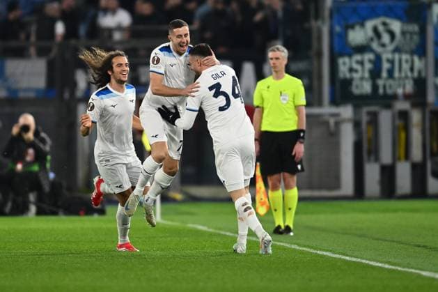 Mario Gila of S.S. Lazio celebrates after scoring the goal to make it 1-0 during the UEFA Europa League 2024 25 League Phase MD7 match between S.S. Lazio and Real Sociedad at Olympic Stadium on January 23, 2025 in Rome, Italy.  Copyright: xDomenicoxCippitelli IPAxSportx xipa-agency.netx xx IPA_53254769 IPA_Agency_IPA53254769