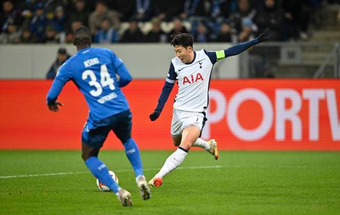 Heung Min Son Tottenham Hotspur Spurs 07 vs Stanley Nsoki TSG 1899 Hoffenheim 34 TSG 1899 Hoffenheim vs Tottenham Hotspur Spurs 23 01 2025 DFL REGULATIONS PROHIBIT ANY USE OF PHOTOGRAPHS AS IMAGE SEQUENCES AND OR QUASI VIDEO TSG 1899 Hoffenheim vs Tottenham Hotspur
