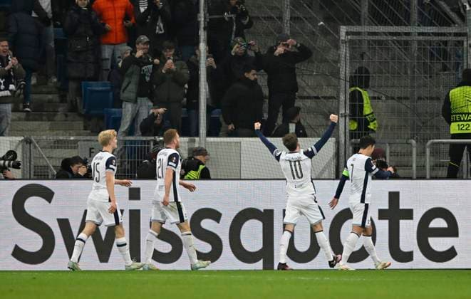 GOAL to 1 3 Heung Min Son Tottenham Hotspur Spurs right James Maddison Tottenham Hotspur Spurs 10 Dejan Kulusevski Tottenham Hotspur Spurs 21 Lucas Bergvall Tottenham Hotspur Spurs 15 SWISSQUOTE Perimeter advertising TSG 1899 Hoffenheim vs Tottenham Hotspur Spurs 23 01 2025 DFL REGULATIONS PROHIBIT ANY USE OF PHOTOGRAPHS AS IMAGE SEQUENCES AND OR QUASI VIDEO TSG 1899 Hoffenheim vs Tottenham Hotspur