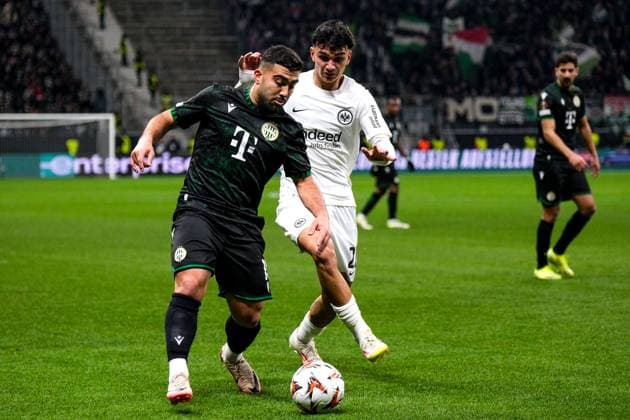Can Uzun Eintracht Frankfurt, 20 Can Uzun Eintracht Frankfurt, 20 Mohammed Abu Fani Ferencvaros 15 GER, Eintracht Frankfurt vs Ferencvaros Budapest, Football, UEFA Europa League, Matchday 7, Season 2024 25, 23 01 2025 GER, Eintracht Frankfurt vs Ferencvaros Budapest, Football, UEFA Europa League, Matchday 7, Season 2024 25, 23 01 2025 Frankfurt Copyright: xEibner-Pressefoto FlorianxWieganx EP_FWD