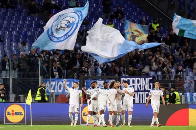 Rome, Italy 23.01.2025: Mattia Zaccagni of Lazio score the goal and celebrate with the team during the Uefa Europa League 2024-2025, day 7, football match between SS Lazio vs Real Sociedad de Futbol at Olympic Stadium in Rome.  Copyright: xMarcoxIacobucci IPAxSportx xipa-agency.netx xx IPA_53255437 IPA_Agency_IPA53255437