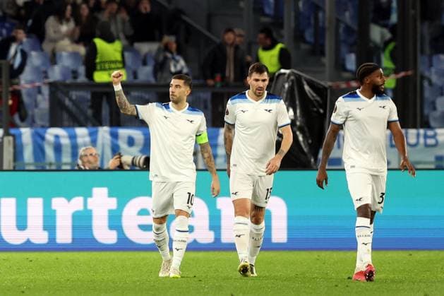 Rome, Italy 23.01.2025: Mattia Zaccagni of Lazio score the goal and celebrate with the team during the Uefa Europa League 2024-2025, day 7, football match between SS Lazio vs Real Sociedad de Futbol at Olympic Stadium in Rome.  Copyright: xMarcoxIacobucci IPAxSportx xipa-agency.netx xx IPA_53255446 IPA_Agency_IPA53255446