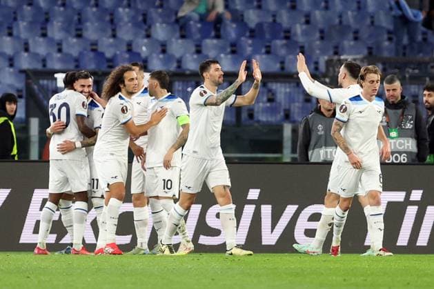Rome, Italy 23.01.2025: Mattia Zaccagni of Lazio score the goal and celebrate with the team during the Uefa Europa League 2024-2025, day 7, football match between SS Lazio vs Real Sociedad de Futbol at Olympic Stadium in Rome.  Copyright: xMarcoxIacobucci IPAxSportx xipa-agency.netx xx IPA_53255449 IPA_Agency_IPA53255449