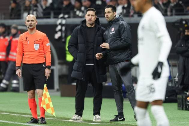 Eintracht Frankfurt Ferencvaros Budapest, UEFA Europa League Co Coach Stefan Buck Eintracht Frankfurt and Co Coach Jan Fießer Eintracht Frankfurt on the sideline UEFA Europa League league stage match between Eintracht Frankfurt and Ferencvaros Budapest on January 23, 2025 at Deutsche Bank Park in Frankfurt am Main , Frankfurt am Main Hessen Germany Deutsche Bank Park