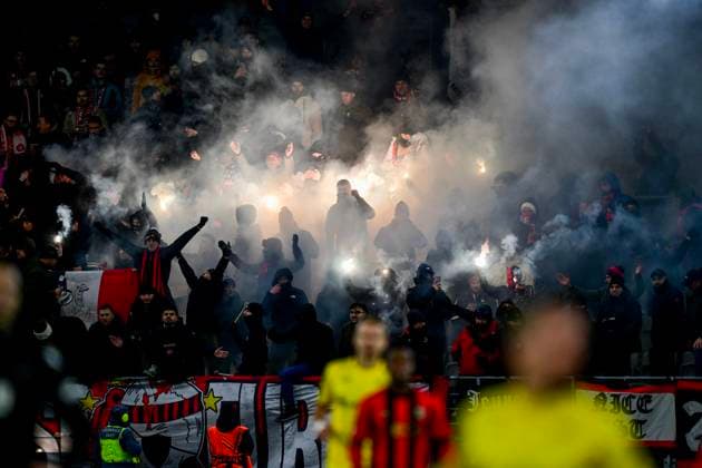 BORAS, SWEDEN 20250123 Nices supporters during Thursdays first leg match in the Uefa Europa League in football between IF Elfsborg and OGC Nice at Boras arena BORAS SWEDEN x9200x  Copyright: xBjörnxLarssonxRosvall TTx UEFA EUROPA LEAGUE ELFSBORG-NICE