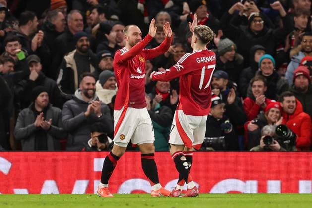 Manchester United, ManU celebrate the own goal scored by Jack Butland of Rangers Manchester United v Rangers, UEFA Europa League, Group Stage, Football, Old Trafford, Manchester, UK - 23 Jan 2025 EDITORIAL USE ONLY No use with unauthorised audio, video, data, fixture lists, club league logos or live services. Online in-match use limited to 120 images, no video emulation. No use in betting, games or single club league player publications. Copyright: xPaulxCurrie Shutterstockx 15108899cm