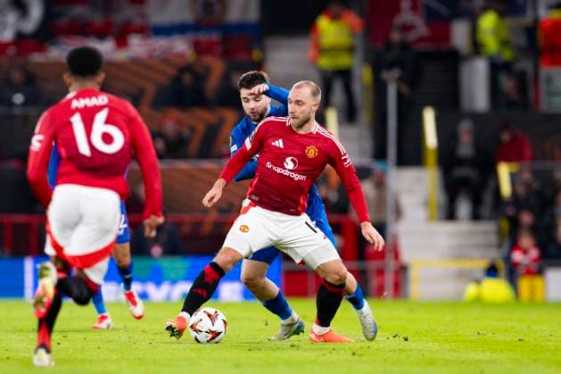 Old Trafford MANCHESTER, ENGLAND - JANUARY 23: Christian Eriksen of Manchester Utd. in action during the UEFA Europa League 2024 25 League Phase MD7 match between Manchester United, ManU FC and Rangers FC at Old Trafford on January 23, 2025 in Manchester, England. (Richard Callis SPP) Copyright: xRichardxCallisx xSPPx spp-en-RiCa-RC5_Manchester_Rangers_23Jan2025_EN038