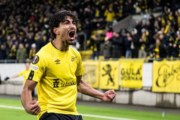 250123 Ahmed Qasem of Elfsborg celebrates after 1 0 scored by Gustav Henriksson not pictured during the Europa League football match between Elfsborg and Nice on January 23, 2025 in Boras Photo Jörgen Jarnberger BILDBYRAN COP 112 JJ0433 fotboll football soccer fotball uefa europa league europa league elfsborg nice bbeng jubel  Copyright: JÖRGENxJARNBERGER BB250123JJ044