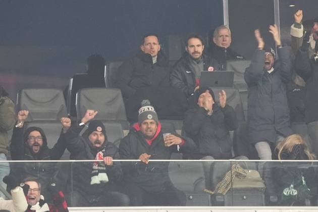 Suspended coach Dino Toppmöller Eintracht Frankfurt watches Hugo Ekitikes 2-0 Eintracht Frankfurt, 11 Frankfurt 23 01 2025 Eintracht Frankfurt vs Ferencvaros Budapest, Deutsche Bank Park, Europa League, Matchday 7