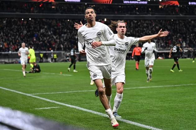 Soccer UEFA Europa League matchday 7 Eintracht Frankfurt Ferencvaros Budapest on 23 01 2025 at Deutsche Bank Park in Frankfurt Goal celebration to 2 0 by Hugo Ekitike Frankfurt xJKx