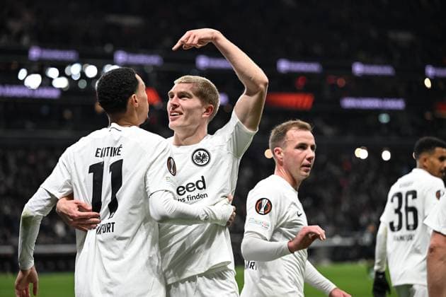 Soccer UEFA Europa League matchday 7 Eintracht Frankfurt Ferencvaros Budapest on 23 01 2025 at Deutsche Bank Park in Frankfurt Goal celebration to 2 0 by Hugo Ekitike Frankfurt xJKx