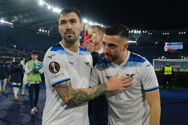 UEFA Europa League phase match day 7 SS Lazio vs Real Sociedad Lazio™s Spanish defender Mario Gila and Lazio™s Italian defender Alessio Romagnoli celebrate victory match during UEFA Europa League phase match day 7 match between SS Lazio vs Real Sociedad at Olimpico stadium on January 23, 2025 in Rome, Italy. ABP08346 Copyright: xAntonioxBalascox