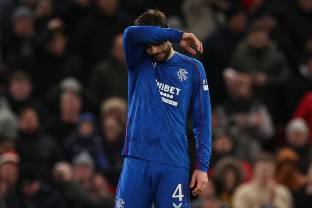 Robin Pröpper of Rangers shows a look of dejection after the second goal Manchester United, ManU v Rangers, UEFA Europa League, Group Stage, Football, Old Trafford, Manchester, UK - 23 Jan 2025 EDITORIAL USE ONLY No use with unauthorised audio, video, data, fixture lists, club league logos or live services. Online in-match use limited to 120 images, no video emulation. No use in betting, games or single club league player publications. Copyright: xPaulxCurrie Shutterstockx 15108899ey