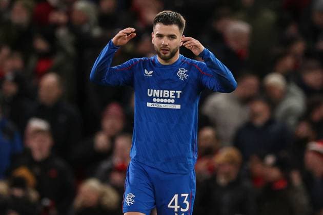 Nicolas Raskin of Rangers shows a look of dejection after the second goal Manchester United, ManU v Rangers, UEFA Europa League, Group Stage, Football, Old Trafford, Manchester, UK - 23 Jan 2025 EDITORIAL USE ONLY No use with unauthorised audio, video, data, fixture lists, club league logos or live services. Online in-match use limited to 120 images, no video emulation. No use in betting, games or single club league player publications. Copyright: xPaulxCurrie Shutterstockx 15108899ev