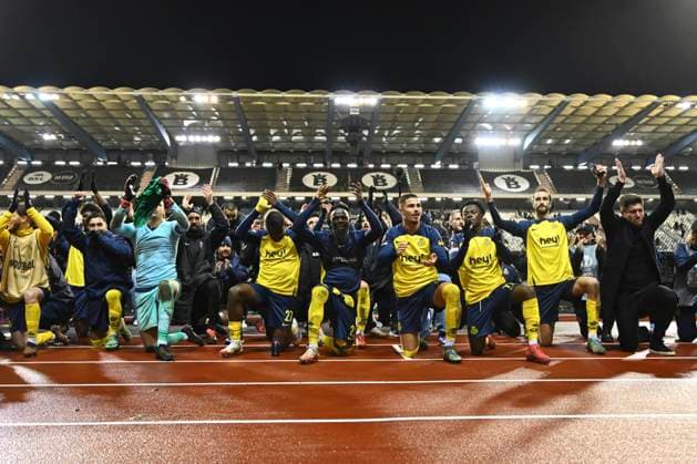 Royale Union Saint-Gilloise v Braga - UEFA Europa League BRUSSELS, BELGIUM - JANUARY 23 : players of Union SG celebrate the victory after the UEFA Europa League 2024 25 League Phase MD7 match between Royale Union Saint-Gilloise and Braga on January 23, 2025 in Brussels, Belgium, 23 01 2025 Brussels Belgium  Copyright: xVincentxKalutx