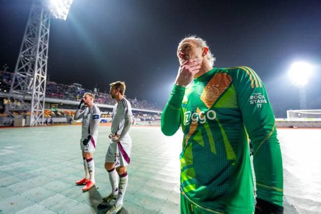RIGA, 23-01-2025 , Daugava Stadium , football, UEFA Europa League, season 2024 2025, Match between RFS and Ajax , Ajax goalkeeper Remko Pasveer dejected after lose the match RFS - Ajax  x27529675x Copyright: