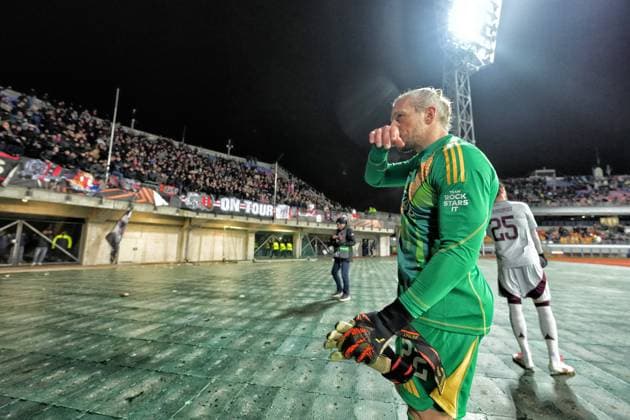 RIGA, 23-01-2025 , Daugava Stadium , football, UEFA Europa League, season 2024 2025, Match between RFS and Ajax 1-0. Ajax showing a disgraceful performance as it loses a game against RFS. Ajax goalkeeper Remko Pasveer RFS - Ajax  x27529718x Copyright: