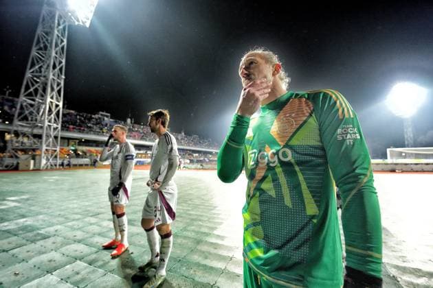 RIGA, 23-01-2025 , Daugava Stadium , football, UEFA Europa League, season 2024 2025, Match between RFS and Ajax 1-0. Ajax showing a disgraceful performance as it loses a game against RFS. Ajax goalkeeper Remko Pasveer RFS - Ajax  x27529839x Copyright: