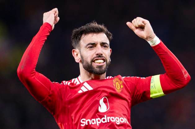 Old Trafford MANCHESTER, ENGLAND - JANUARY 23: Bruno Fernandes of Manchester Utd. celebrates his goal during the UEFA Europa League 2024 25 League Phase MD7 match between Manchester United, ManU FC and Rangers FC at Old Trafford on January 23, 2025 in Manchester, England. (Richard Callis SPP) Copyright: xRichardxCallisx xSPPx spp-en-RiCa-RC5_Manchester_Rangers_23Jan2025_EN090