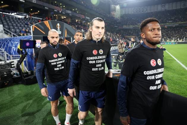 UEFA Europa League - Fenerbahce vs Olympique Lyonnais T-shirts worn for the victims of the hotel fire in Bolu, Turkey of team of Fenerbahce during the UEFA Europa League 2024 25 League Phase MD7 match between Fenerbahce SK and Olympique Lyonnais at on January 23, 2025 in Istanbul, Turkey. Photo by Huseyin Yavuz DIA images ABACAPRESS.COM Istanbul Turkey  Copyright: xDIAxImages ABACAx