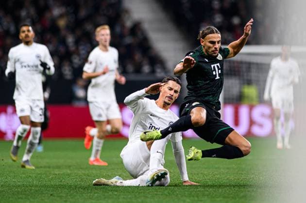 FRANKFURT, GERMANY - 23 JANUARY, 2025: Cebrails Makreckis, Robin Koch - The UEFA Europa League football match between SG Eintracht Frankfurt and Ferencvarosi TC at Frankfurt Stadion.  Copyright: xVitaliixKliuievx