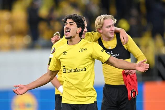 BORAS, SWEDEN 20250123 Elfsborgs Ahmed Qasem celebrates the victory over Nice in Thursdays UEFA Europa League first leg soccer match between IF Elfsborg and OGC Nice at Boras arena BORAS SWEDEN x9200x  Copyright: xBjörnxLarssonxRosvall TTx UEFA EUROPA LEAGUE ELFSBORG-NICE