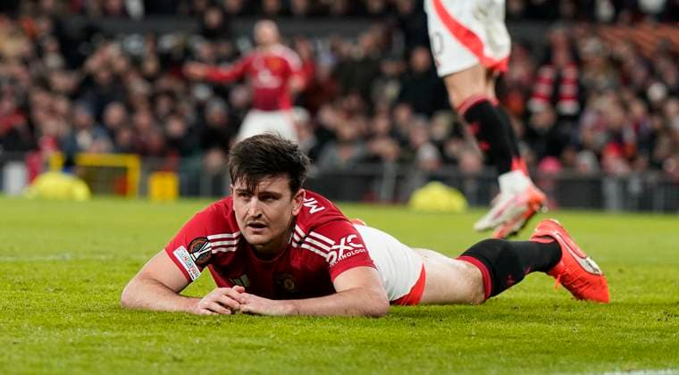 Manchester, England, 23rd January 2025. Harry Maguire of Manchester United, ManU reacts after having a header saved during the UEFA Europa League match at Old Trafford, Manchester. Picture credit should read: Andrew Yates Sportimage EDITORIAL USE ONLY. No use with unauthorised audio, video, data, fixture lists, club league logos or live services. Online in-match use limited to 120 images, no video emulation. No use in betting, games or single club league player publications. SPI_036_AY_MAN_UTD_RANGERS SPI-3616-0036