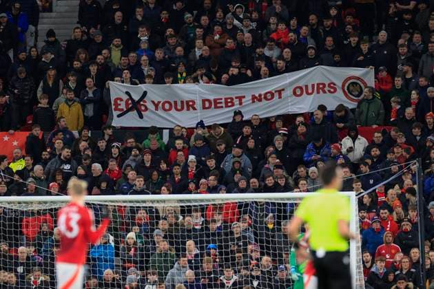 Manchester United, ManU v Rangers Europa League 23 01 2025. United fans protest against ticket price rises during the Europa League match between Manchester United and Rangers at Old Trafford, Manchester, England on 23 January 2025. Manchester Old Trafford Greater Manchester England Editorial use only , Copyright: xConorxMolloyx PSI-21295-0097