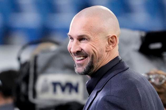 Christian Ilzer coach, head coach, Hoffenheim , single picture, single photo, action, action, joy, rejoice, rejoicing, friendly, cheerful, happy, beaming, optimistic, 23 01 2025, Sinsheim Germany , football, UEFA Europa League, group stage, TSG 1899 Hoffenheim Tottenham Hotspur, DFB DFL REGULATIONS PROHIBIT ANY USE OF PHOTOGRAPHS AS IMAGE SEQUENCES AND OR QUASI VIDEO xozx