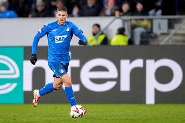 Andrej Kramaric Hoffenheim, 27 , on the ball, cropped, full body, single image, single photo, action, action, 23 01 2025, Sinsheim Germany , Football, UEFA Europa League, group stage, TSG 1899 Hoffenheim Tottenham Hotspur, DFB DFL REGULATIONS PROHIBIT ANY USE OF PHOTOGRAPHS AS IMAGE SEQUENCES AND OR QUASI VIDEO xozx
