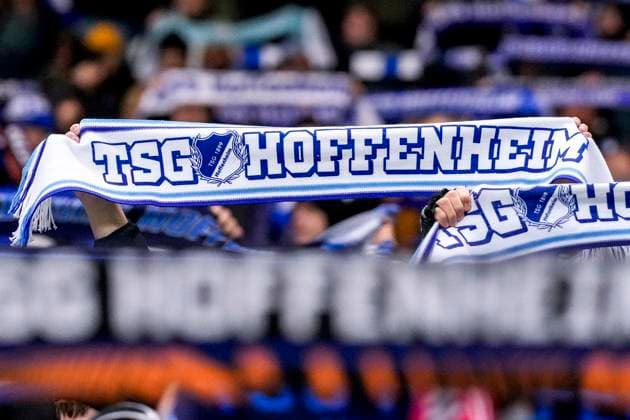 The Ultras of TSG 1899 Hoffenheim show their fan scarves, fan scarf, fans, audience, spectators, mood, atmosphere, stadium, symbol photo, symbol image, icon, 23 01 2025, Sinsheim Germany , football, UEFA Europa League, group stage, TSG 1899 Hoffenheim Tottenham Hotspur, DFB DFL REGULATIONS PROHIBIT ANY USE OF PHOTOGRAPHS AS IMAGE SEQUENCES AND OR QUASI VIDEO xozx