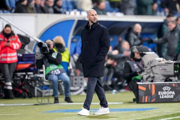 Christian Ilzer coach, head coach, Hoffenheim , cropped image, full body, single image, single photo, action, action, on the sidelines, 23 01 2025, Sinsheim Germany , football, UEFA Europa League, group stage, TSG 1899 Hoffenheim Tottenham Hotspur, DFB DFL REGULATIONS PROHIBIT ANY USE OF PHOTOGRAPHS AS IMAGE SEQUENCES AND OR QUASI VIDEO xozx