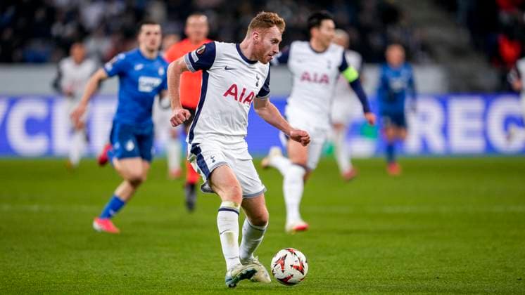 Dejan Kulusevski Tottenham, 21 , on the ball, cropped, full body, single image, single photo, action, action, 23 01 2025, Sinsheim Germany , Football, UEFA Europa League, group stage, TSG 1899 Hoffenheim Tottenham Hotspur, DFB DFL REGULATIONS PROHIBIT ANY USE OF PHOTOGRAPHS AS IMAGE SEQUENCES AND OR QUASI VIDEO xozx