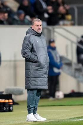 Ange Postecoglou Angelos, coach, head coach, Tottenham , cropped, full body, single image, single photo, action, action, on the sidelines, on the sidelines, 23 01 2025, Sinsheim Germany , football, UEFA Europa League, group stage, TSG 1899 Hoffenheim Tottenham Hotspur, DFB DFL REGULATIONS PROHIBIT ANY USE OF PHOTOGRAPHS AS IMAGE SEQUENCES AND OR QUASI VIDEO xozx