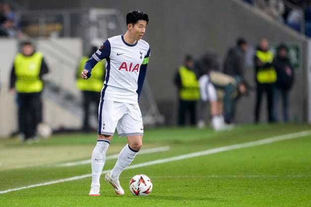 Heung Min Son Tottenham, 7 , on the ball, cropped, full body, single image, single photo, action, action, 23 01 2025, Sinsheim Germany , football, UEFA Europa League, group stage, TSG 1899 Hoffenheim Tottenham Hotspur, DFB DFL REGULATIONS PROHIBIT ANY USE OF PHOTOGRAPHS AS IMAGE SEQUENCES AND OR QUASI VIDEO xozx
