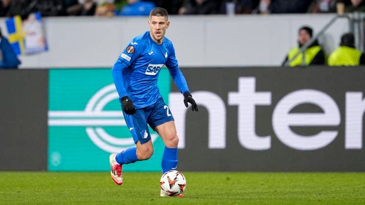 Andrej Kramaric Hoffenheim, 27 , on the ball, cropped, full body, single image, single photo, action, action, 23 01 2025, Sinsheim Germany , Football, UEFA Europa League, group stage, TSG 1899 Hoffenheim Tottenham Hotspur, DFB DFL REGULATIONS PROHIBIT ANY USE OF PHOTOGRAPHS AS IMAGE SEQUENCES AND OR QUASI VIDEO xozx