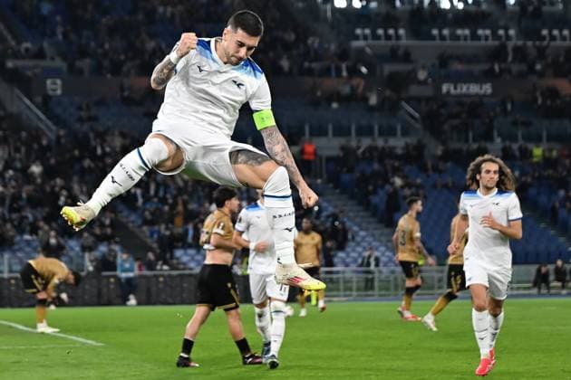 Mattia Zaccagni of SS Lazio celebrates scoring his goal during the Europa League qualifying round - 7th leg match between SS Lazio v Real Sociedad at Olympic stadium, Italy, Jan 23rd, 2025. & xA;Mattia Vian during SS Lazio vs Real Sociedad, Football Europa League match in Rome, Italy, January 23 2025  Copyright: xMattiaxVian IPAxSportx xipa-agency.netx xx IPA_53263600 IPA_Agency_IPA53263600