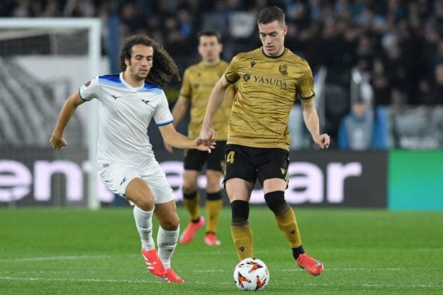 January 23, 2025, Rome, Italy: Matteo Guendouzi of SS Lazio (L) Martin Zubimendi of Real Sociedad (R) seen in action during the Europa League qualifying round - 7th leg match between SS Lazio and Real Sociedad at Olympic stadium. Final score; Lazio 3 :1 Real Sociedad Rome Italy - ZUMAs197 20250123_aaa_s197_206 Copyright: xMattiaxVianx
