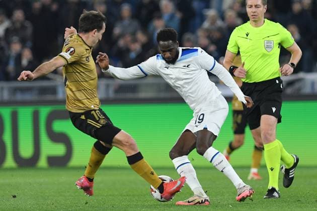 January 23, 2025, Rome, Italy: Mikel Oyarzabal of Real Sociedad (L), Boulaye Dia of SS Lazio (C) and Referee Lawrence Visser (R) seen in action during the Europa League qualifying round - 7th leg match between SS Lazio and Real Sociedad at Olympic stadium. Final score; Lazio 3 :1 Real Sociedad Rome Italy - ZUMAs197 20250123_aaa_s197_219 Copyright: xMattiaxVianx