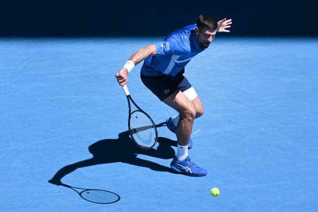 TENNIS AUSTRALIAN OPEN, Novak Djokovic of Serbia during his semi-final match against Alexander Zverev of Germany during the 2025 Australian Open at Melbourne Park in Melbourne, Friday, January 24, 2025. ( NO ARCHIVING, EDITORIAL USE ONLY, NO USE IN BOOKS WITHOUT CONSENT MELBOURNE VICTORIA AUSTRALIA  Copyright: xJOELxCARRETTx 20250124195172290761
