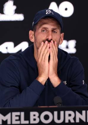 Novak Djokovic of Serbia speaks to press following his retirement Australian Open, Day Thirteen, Tennis, Melbourne Park, Melbourne, Australia - 24 Jan 2025  Copyright: xEllaxLing Shutterstockx 15108785aw