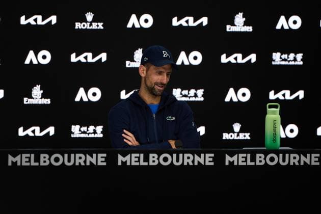 Novak Djokovic in his press conference, PK, Pressekonferenz after retiring hurt from his semi-final Australian Open, Day Thirteen, Tennis, Melbourne Park, Melbourne, Australia - 24 Jan 2025  Copyright: xRachelxBach Shutterstockx 15108800ae