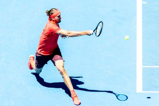 MELBOURNE, VIC - JANUARY 24: Alexander Zverev of Germany in action during the Semifinals of the 2025 Australian Open on January 24 2025, at Melbourne Park in Melbourne, Australia. (Photo by Jason Heidrich Icon Sportswire) TENNIS: JAN 24 Australian Open EDITORIAL USE ONLY Icon250124004