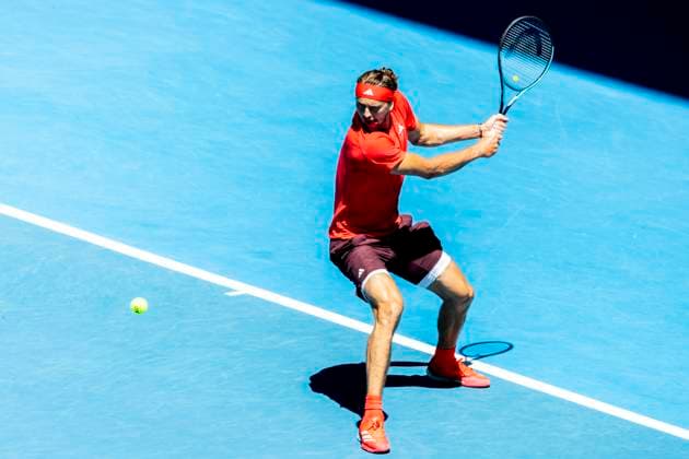 MELBOURNE, VIC - JANUARY 24: Alexander Zverev of Germany in action during the Semifinals of the 2025 Australian Open on January 24 2025, at Melbourne Park in Melbourne, Australia. (Photo by Jason Heidrich Icon Sportswire) TENNIS: JAN 24 Australian Open EDITORIAL USE ONLY Icon250124005