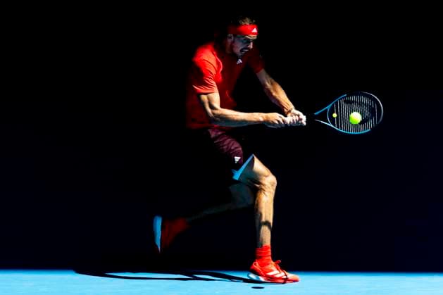 MELBOURNE, VIC - JANUARY 24: Alexander Zverev of Germany in action during the Semifinals of the 2025 Australian Open on January 24 2025, at Melbourne Park in Melbourne, Australia. (Photo by Jason Heidrich Icon Sportswire) TENNIS: JAN 24 Australian Open EDITORIAL USE ONLY Icon250124016