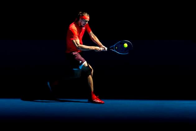 MELBOURNE, VIC - JANUARY 24: Alexander Zverev of Germany in action during the Semifinals of the 2025 Australian Open on January 24 2025, at Melbourne Park in Melbourne, Australia. (Photo by Jason Heidrich Icon Sportswire) TENNIS: JAN 24 Australian Open EDITORIAL USE ONLY Icon250124027