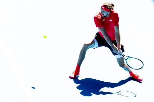 MELBOURNE, VIC - JANUARY 24: Alexander Zverev of Germany in action during the Semifinals of the 2025 Australian Open on January 24 2025, at Melbourne Park in Melbourne, Australia. (Photo by Jason Heidrich Icon Sportswire) TENNIS: JAN 24 Australian Open EDITORIAL USE ONLY Icon250124036